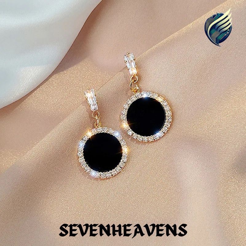 hot new black round rhinestone earrings fashion simple and versatile temperament female wedding earrings jewel