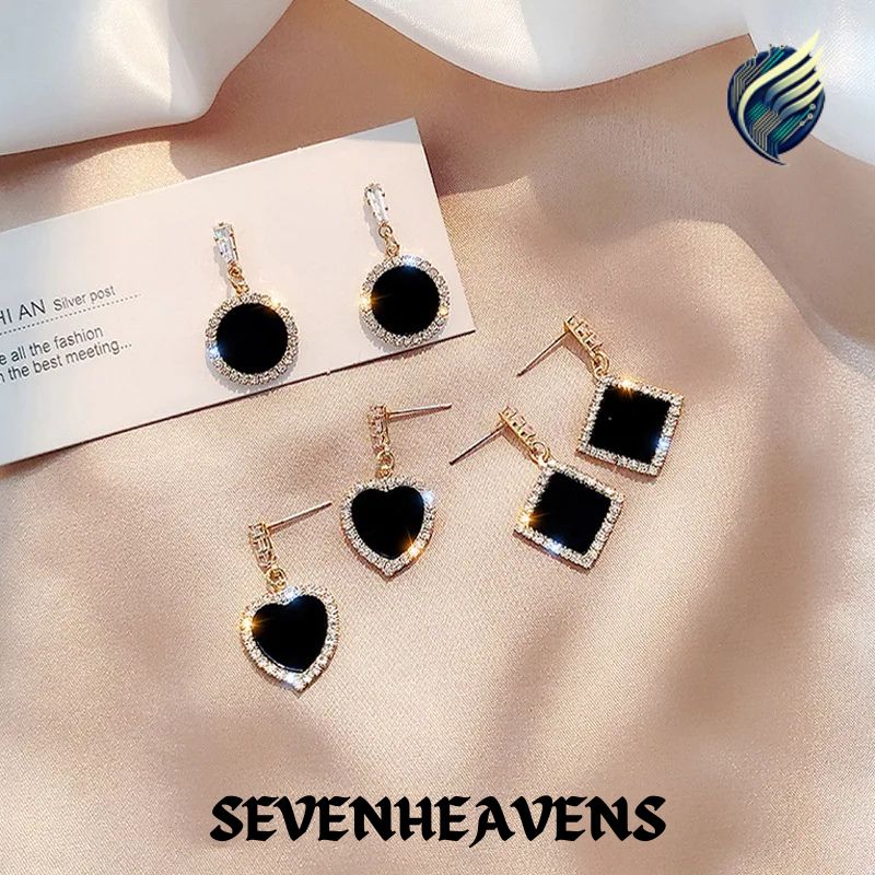 hot new black round rhinestone earrings fashion simple and versatile temperament female wedding earrings jewel