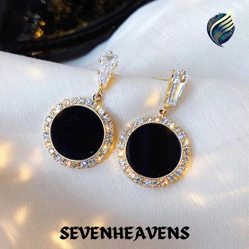 hot new black round rhinestone earrings fashion simple and versatile temperament female wedding earrings jewel