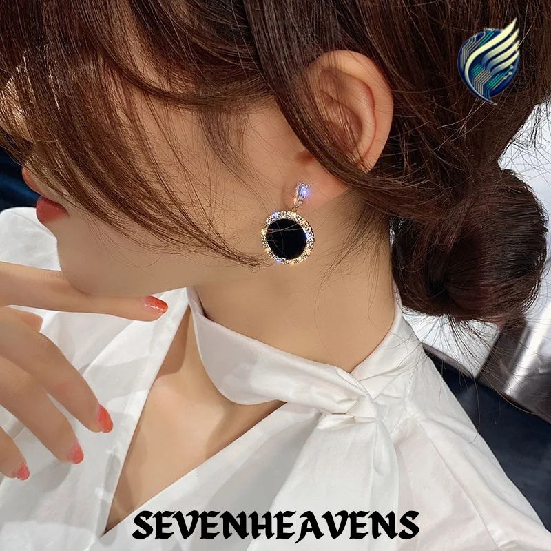 hot new black round rhinestone earrings fashion simple and versatile temperament female wedding earrings jewel