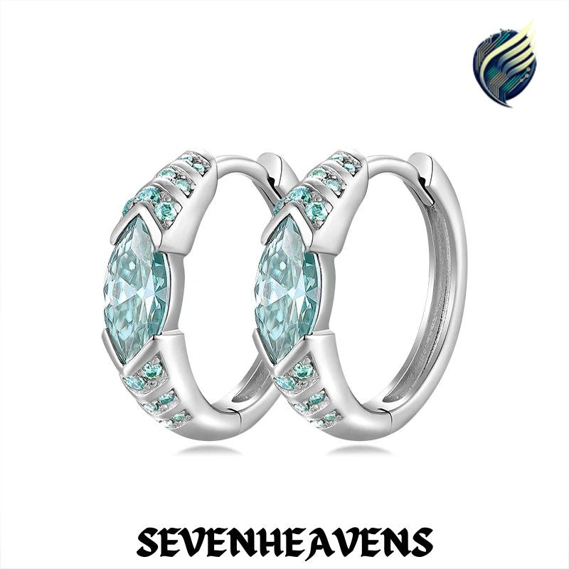 Marquise  1ct 4*8mm Cut Blue Green Moissanite Diamond Hoop Earrings for Men Women S925 Sterling Silver Pass Test