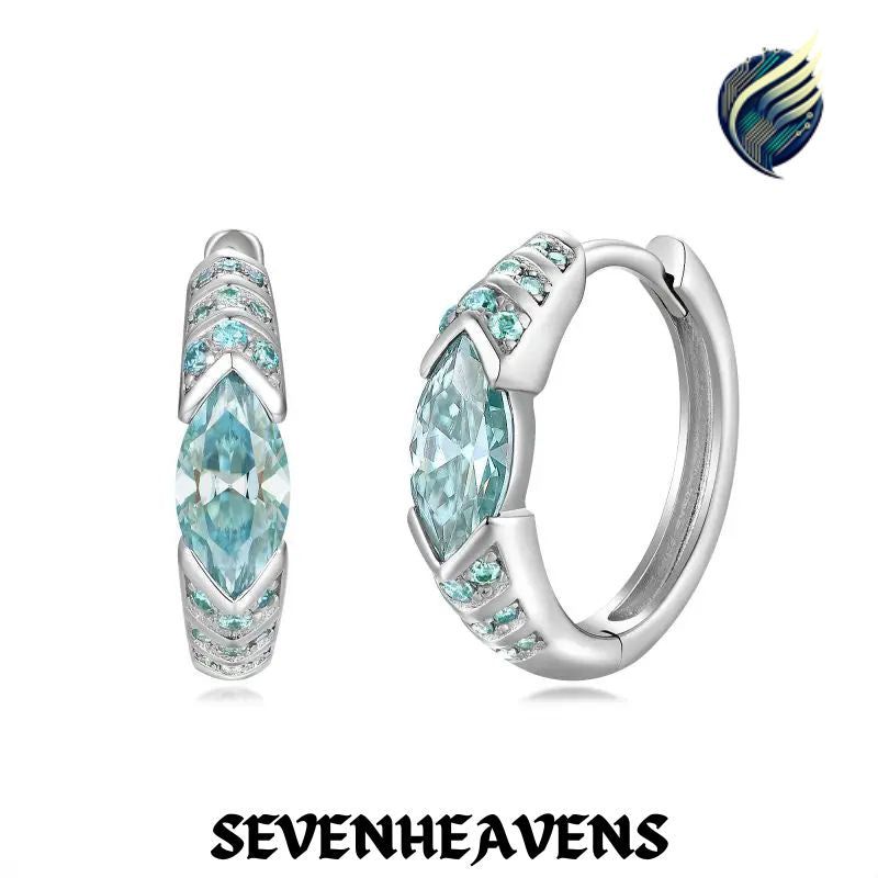 Marquise  1ct 4*8mm Cut Blue Green Moissanite Diamond Hoop Earrings for Men Women S925 Sterling Silver Pass Test