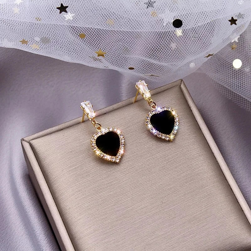 hot new black round rhinestone earrings fashion simple and versatile temperament female wedding earrings jewel