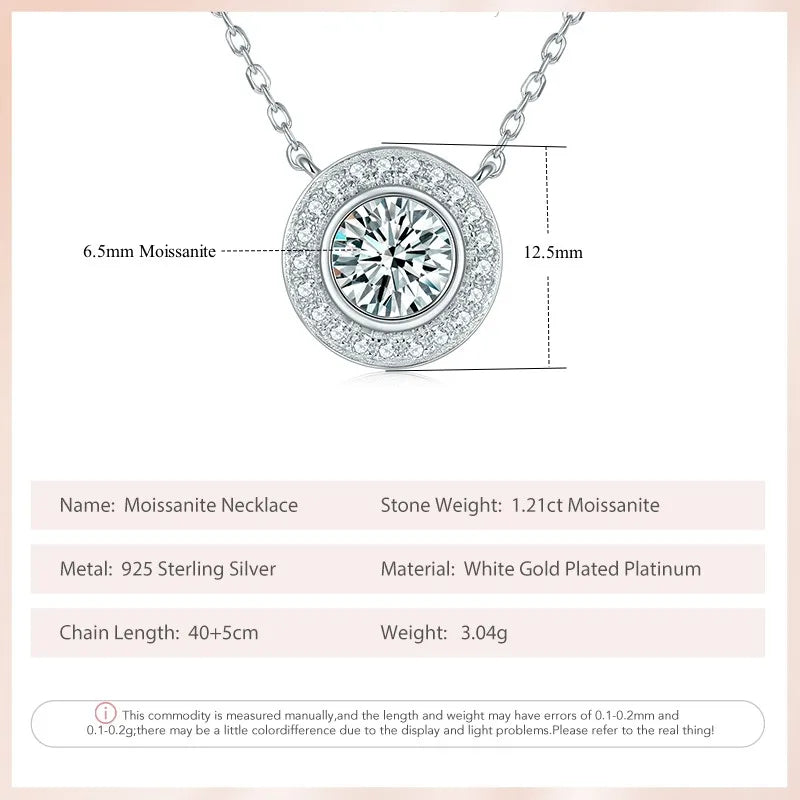 Moissanite Diamond 6.5mm 1CT Necklace for Woman Pendant 925 Silver Necklace Chain Wedding Fine Jewely Gift with GRA