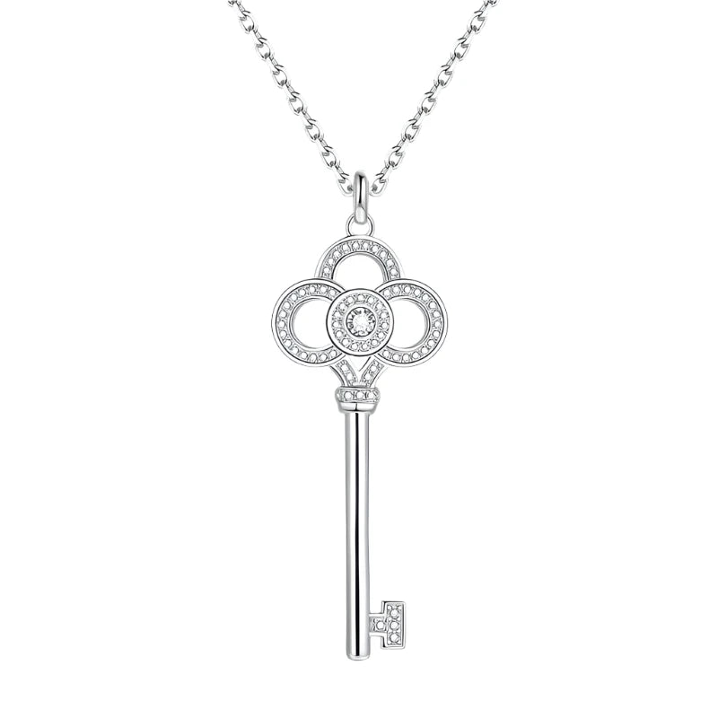 White Zircon Key Pendant Necklace 925 Sterling Silver Necklaces for Women Engagement Promise Wedding Jewelry Gifts