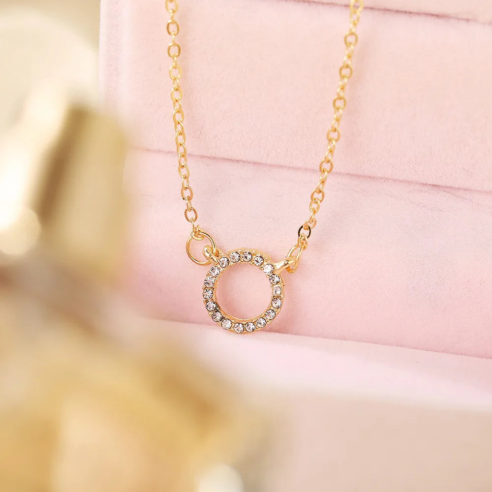 Elegant Jewelry Crystal Circle Pendant Necklace Golden Color Unquie Women Fashion Necklace Wholesale