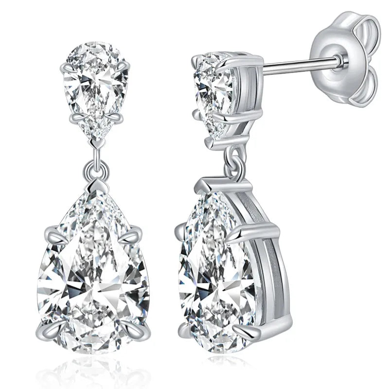 Water Drop 7*11mm  Moissanite Diamond Dangle Earring Total 6.7ct 925 Sterling Silver Wedding Drop Earrings for Women