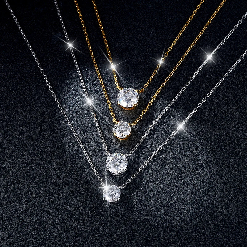 Moissanite 6.5mm 1ct 8mm 2ct  Diamond Necklace for Woman Pendant 925 Sterling Silver Chain Party Bridal Fine Jewelry