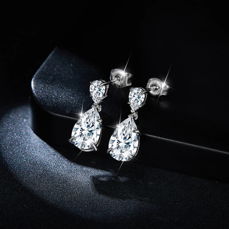 Water Drop 7*11mm  Moissanite Diamond Dangle Earring Total 6.7ct 925 Sterling Silver Wedding Drop Earrings for Women