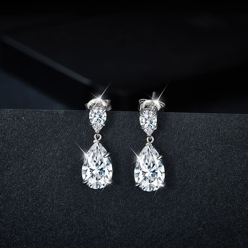 Water Drop 7*11mm  Moissanite Diamond Dangle Earring Total 6.7ct 925 Sterling Silver Wedding Drop Earrings for Women