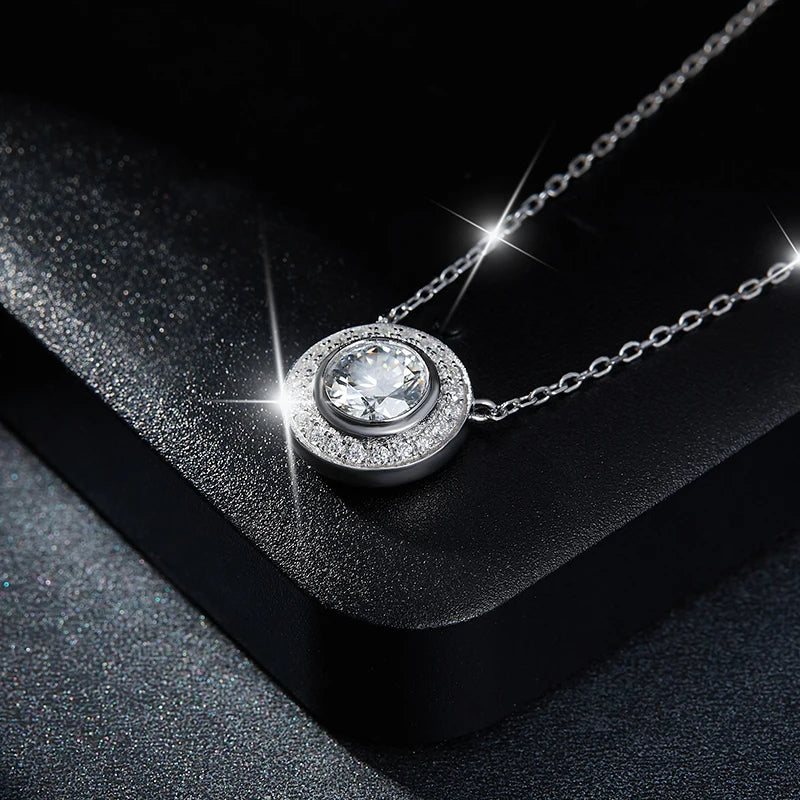 Moissanite Diamond 6.5mm 1CT Necklace for Woman Pendant 925 Silver Necklace Chain Wedding Fine Jewely Gift with GRA