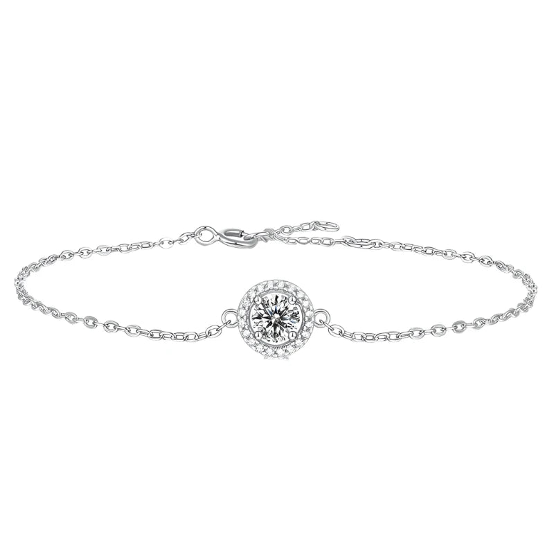 1.0ct D Color Diamond Gemstone Moissanite Bracelets 925 Sterling Silver Chain Charms for Women Wedding Jewelry Gift