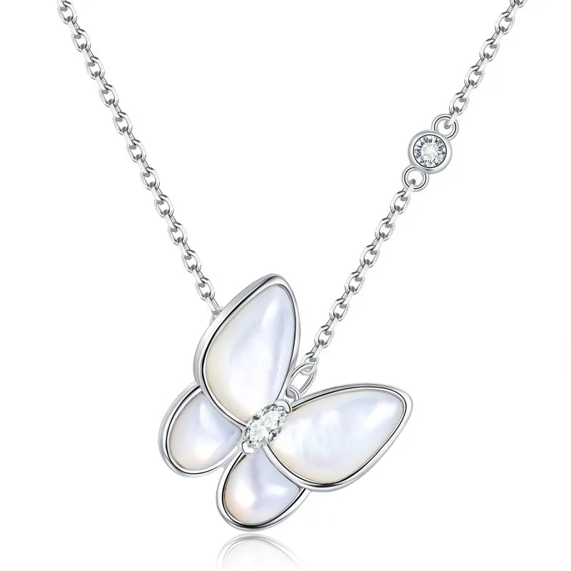 Mother of Pearl  0.2 carat Butterfly Moissanite Pendant Necklace for Women 925 Sterling Silver Wedding Fine Jewelry