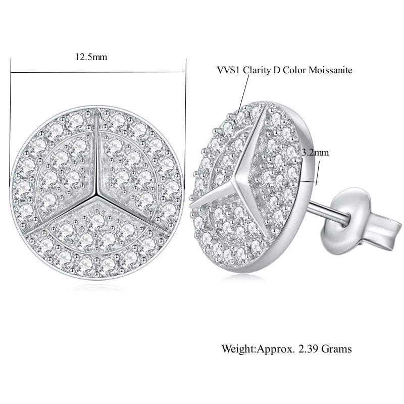 Round Star 0.8ct Cut Moissanite D Color Rhodium Plated 925 Sterling Silver Halo Ear Stud Earrings for Woman Jewelry