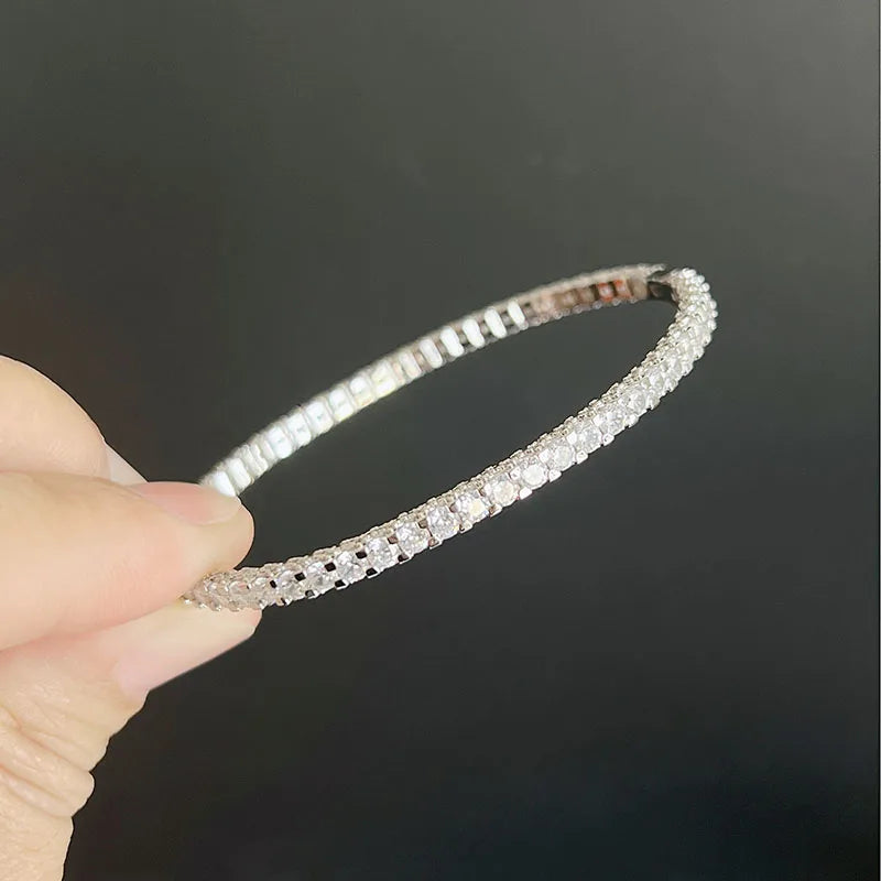 Sterling Silver Jewelry Women Spikes Round Zircons Bangle Wedding Jewelry Around Rivet Bangle Jewelry