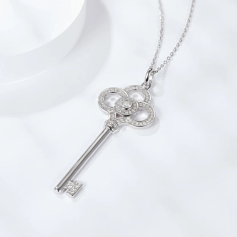 White Zircon Key Pendant Necklace 925 Sterling Silver Necklaces for Women Engagement Promise Wedding Jewelry Gifts