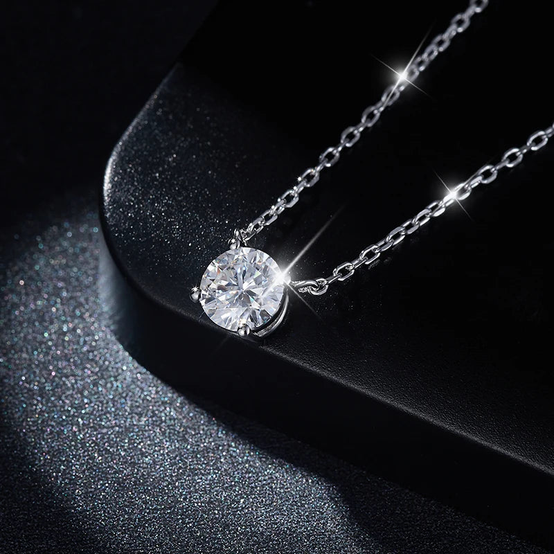 Moissanite 6.5mm 1ct 8mm 2ct  Diamond Necklace for Woman Pendant 925 Sterling Silver Chain Party Bridal Fine Jewelry