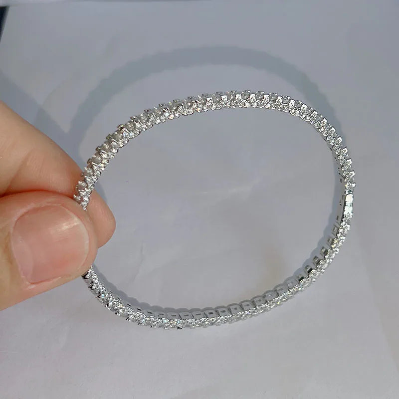 Sterling Silver Jewelry Women Spikes Round Zircons Bangle Wedding Jewelry Around Rivet Bangle Jewelry