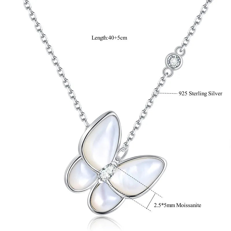 Mother of Pearl  0.2 carat Butterfly Moissanite Pendant Necklace for Women 925 Sterling Silver Wedding Fine Jewelry