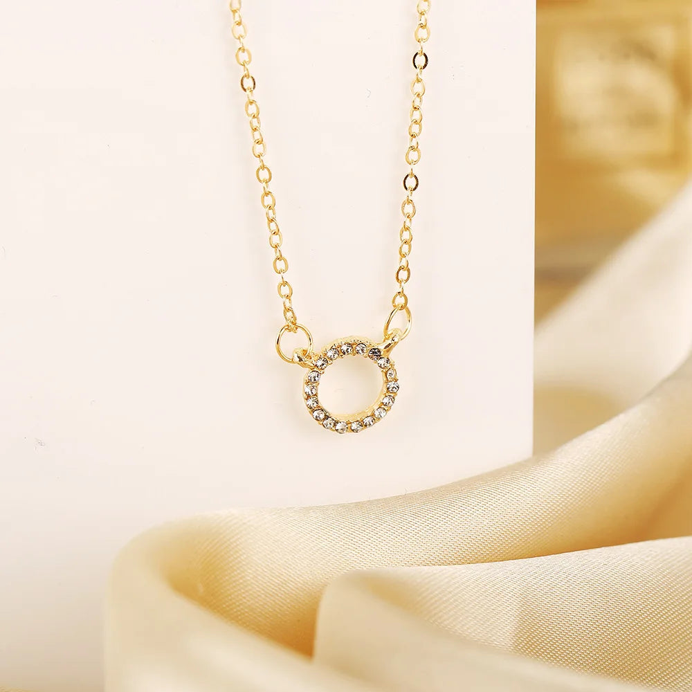 Elegant Jewelry Crystal Circle Pendant Necklace Golden Color Unquie Women Fashion Necklace Wholesale