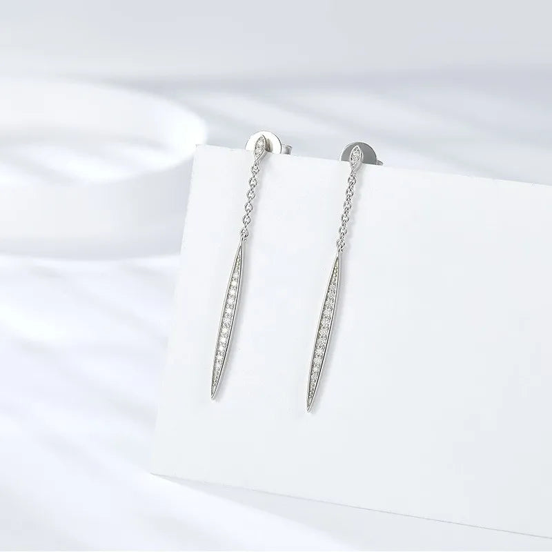 White Gold Plated Moissanite Stud Earring for Women Tassel Classic D Color Ear Stud Lab Diamond 925 Sterling Silver