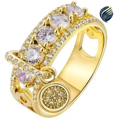 Engagement Jewelry Gifts Vintage Royal Blue Stone Ring Yellow Gold Color Luxury Female Wedding Rings For Women Round Dangle Ring