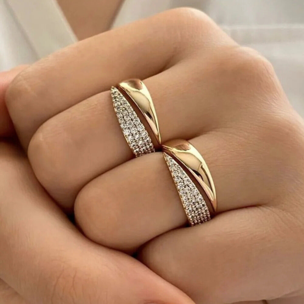 New Stainless Steel 18 K Gold Plated Sun Rings for Women Natural Stone Inlaid in Hollow Metal Texture Ring Trendy Jewelry